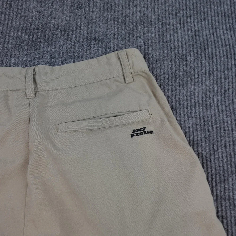 Vintage No Fear Shorts Mens 30 Beige Polyester Cotton Canvas Flat Front